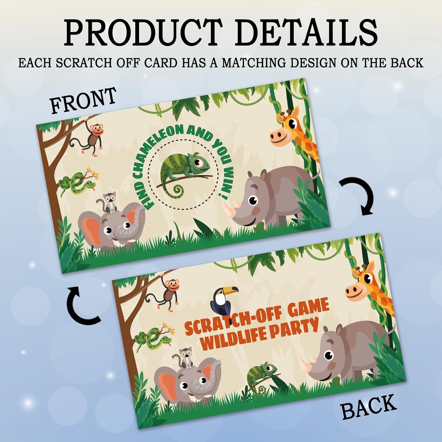 REWIDPARTY 32 Pcs Jungle Animals Theme Scratch Off Cards, Wildlife Party Scratch Off Tickets, Lottery Raffle Tickets for Baby Shower, Funny Animals Birthday Party Cards Supplies for Family Friend image 3