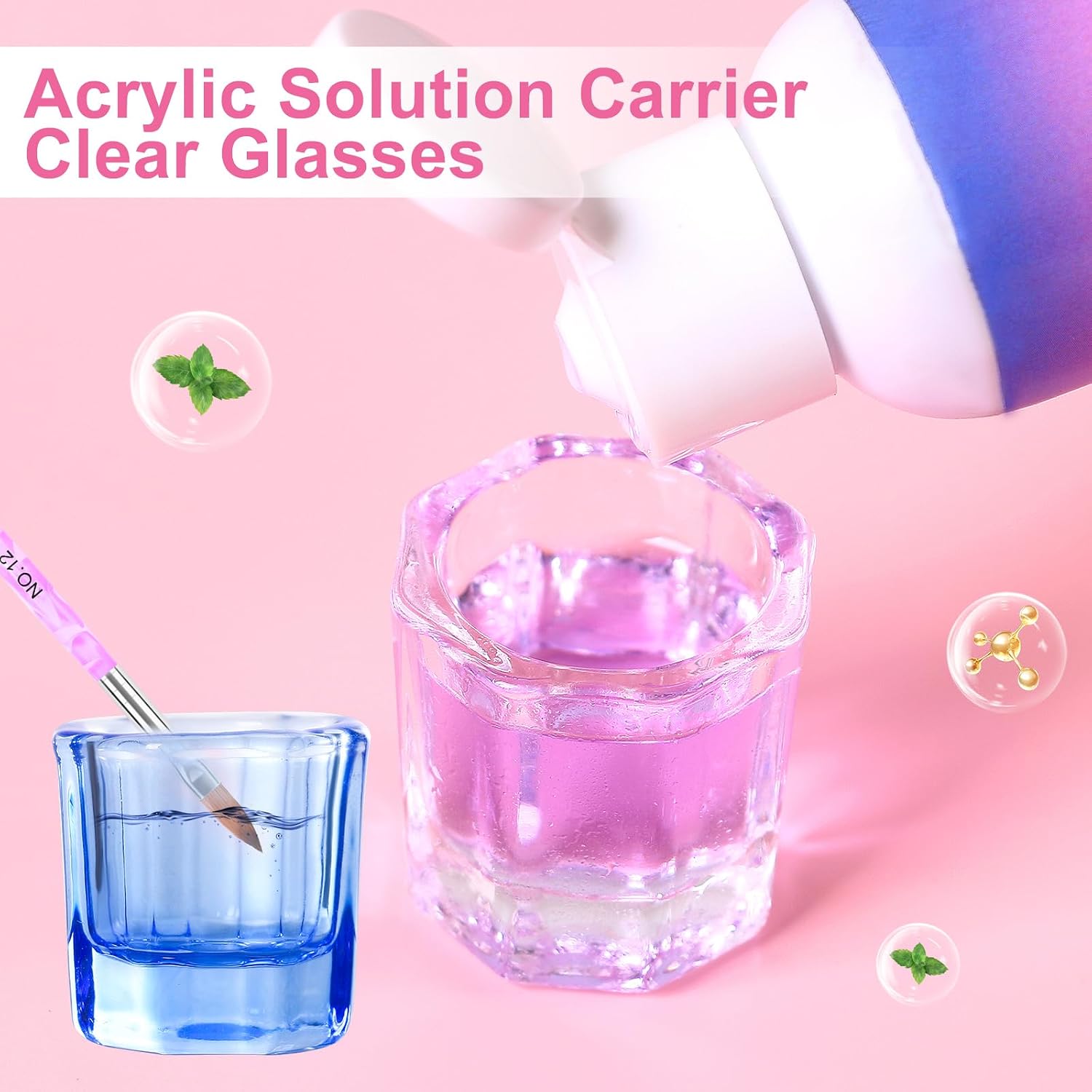 9 colors Dappen Dish Cups for Nail Art Acrylic Liquid - Clear Glass Nail Monomer Liquid Bowl Dampen Dish Acrylic Powder Holder, Acrylic Glass Jar for Nails