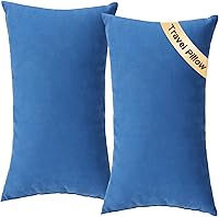 SweetSlubr Small Travel Pillows 2 Pack - 7x11 Mini Neck Pillows for Airplane Flights, Machine Washable Portable Support for Neck, Lumbar, Knee (Blue)