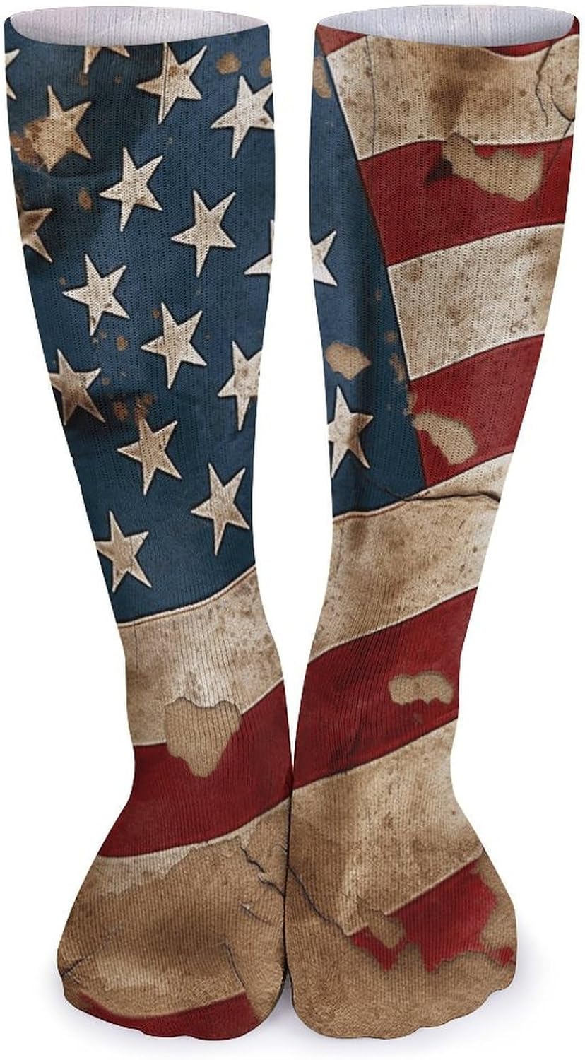 5 Pairs Knee High Socks American Flag Long Tube Boot Seamless Toe