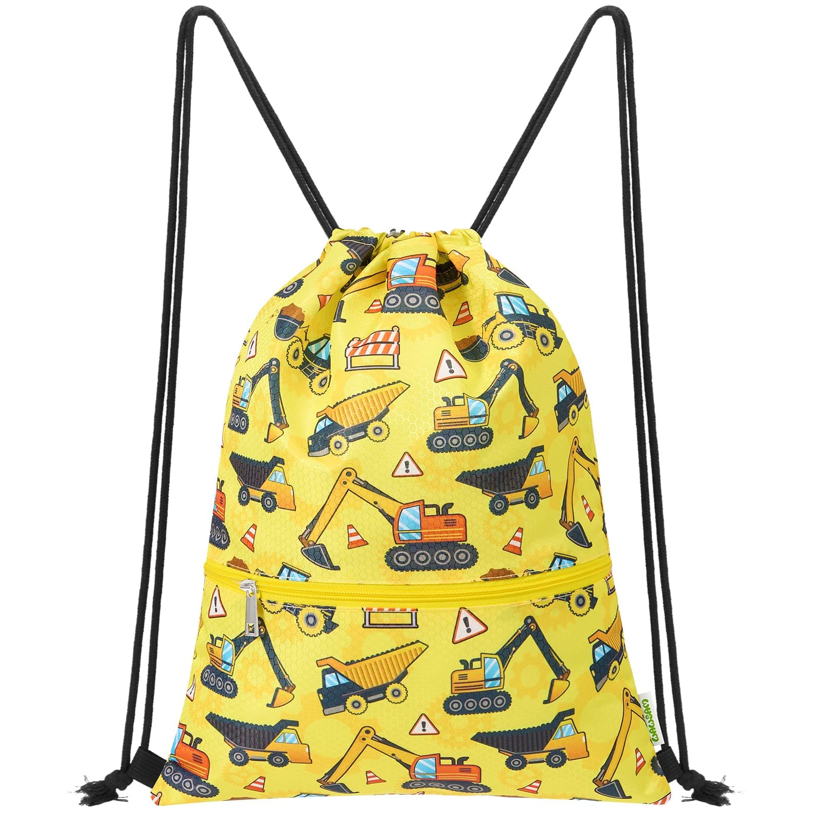 WAWSAM Drawstring Bags for Kids, Truck Gym Bag for Boys, Waterproof Gym Swim Bag for Swimming Beach String Cinch Backpack, Back to School Birthday Gift with Zippered Pocket