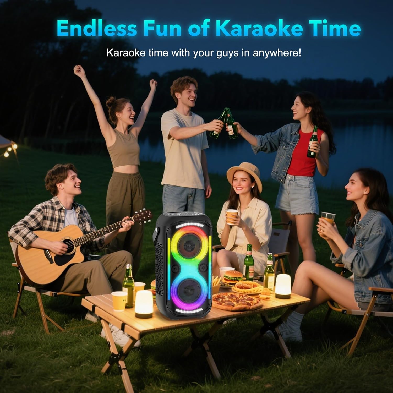 Bluetooth Speaker 160W Loud Wireless Outdoor Portable Big Powerful Deep Bass Sound TWS Large Home Party Speakers with Subwoofer LED Lights(Black)