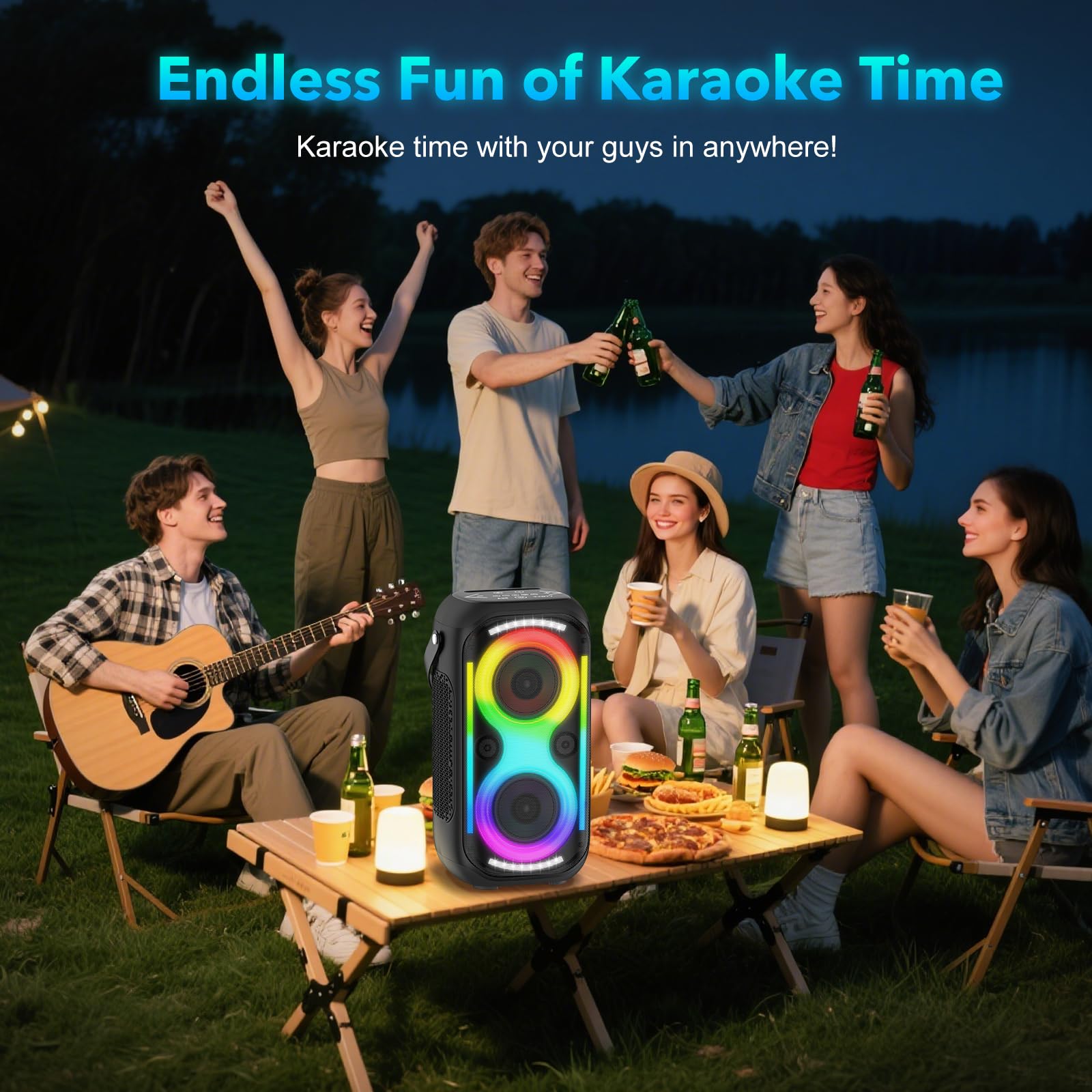 Bluetooth Altavoz 160W Fuerte inalámbrico Boombox portátil Grande Potente bajo Profundo Sonido TWS Grandes Altavoces de Fiesta al Aire Libre con Luces led de subwoofer