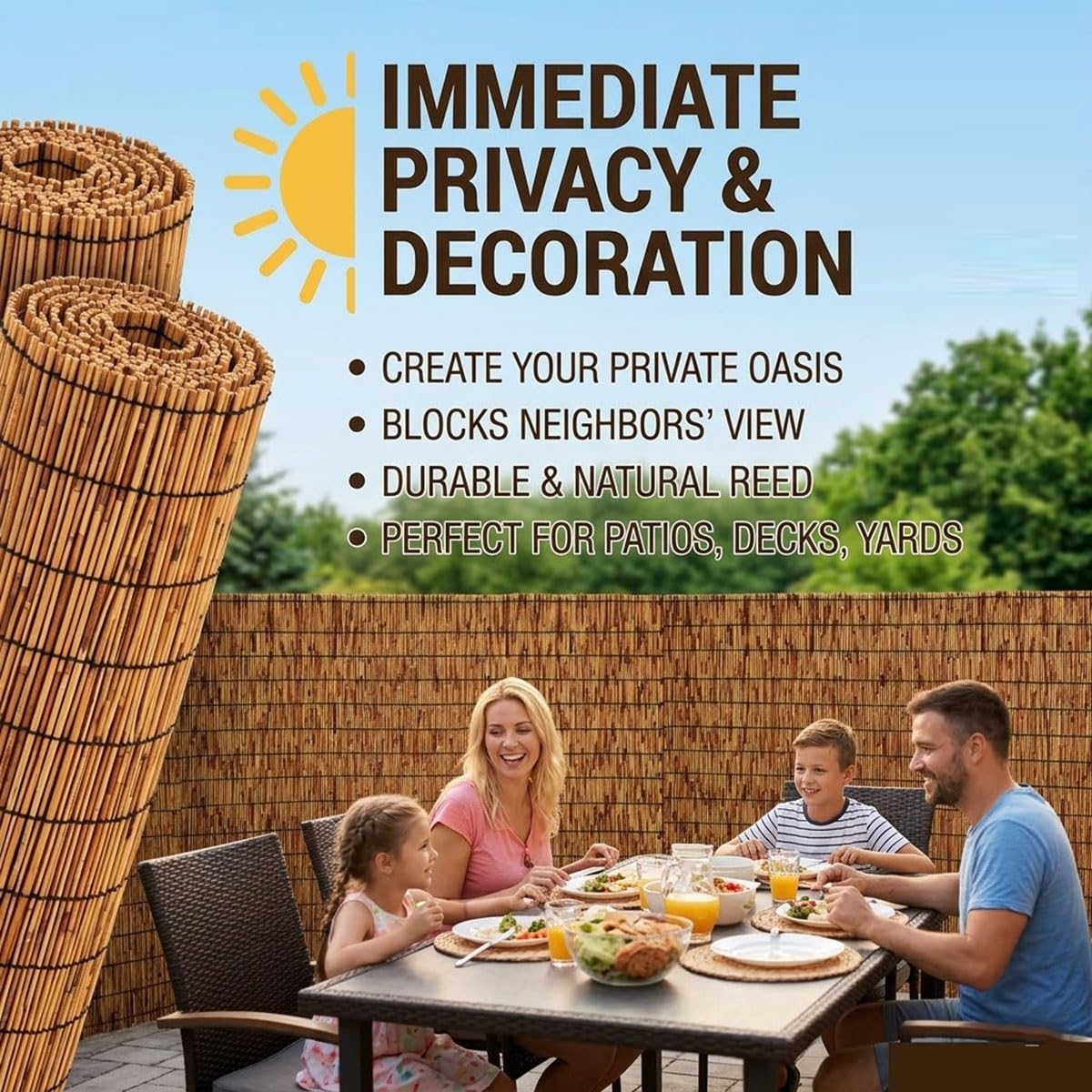 Canisse en Roseau Naturel 120x500 cm Brise Vue Balcon Terrasse Jardin Clôture Naturelle en Osier Brise Soleil Coupe Vent Extérieur Canisse Bois Résistante pour Clôture(Natural,1.8mx5.0m)