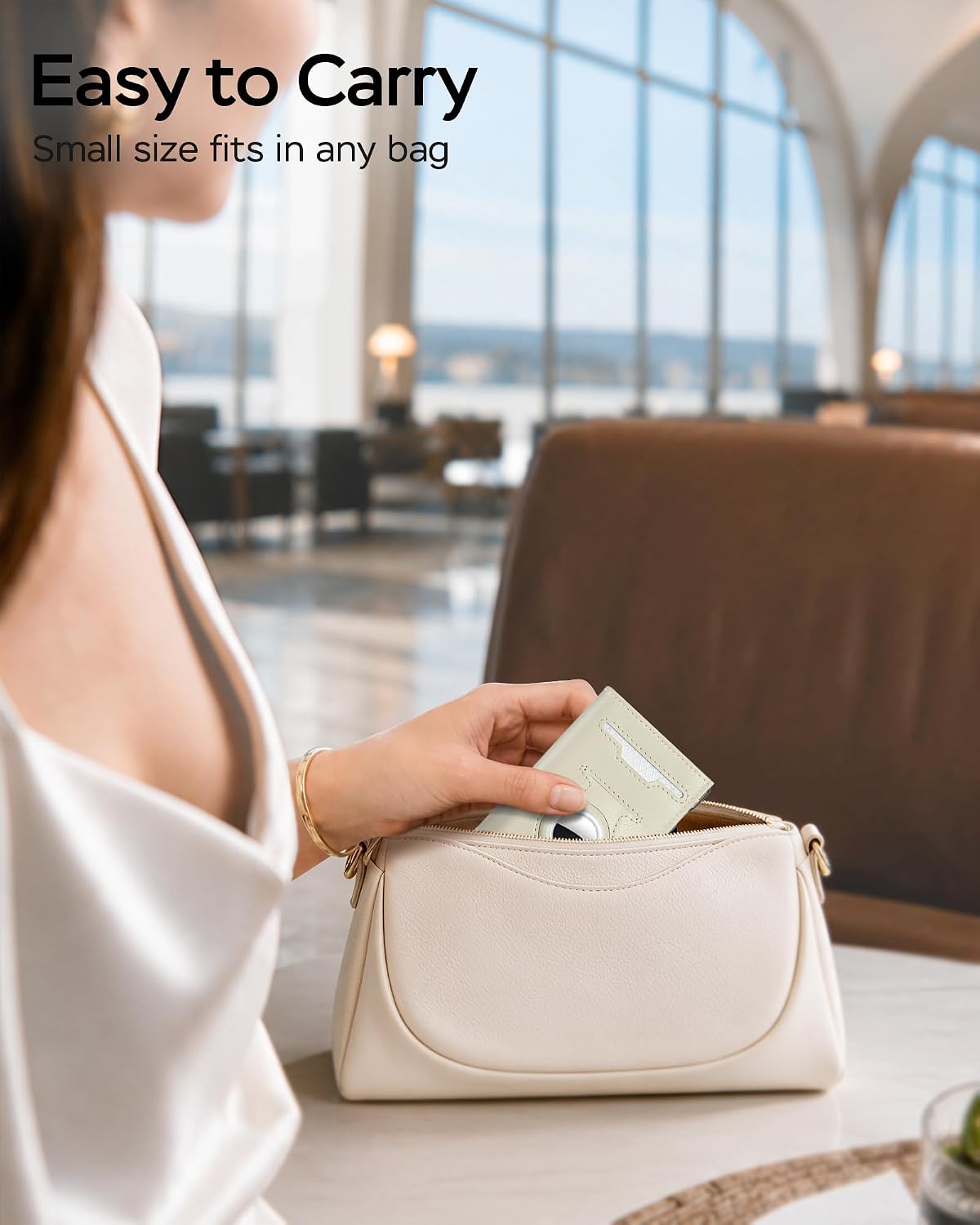 RFID Wallet for Women with AirTag Holder, Pop Up Card Holder, Slim Trifold