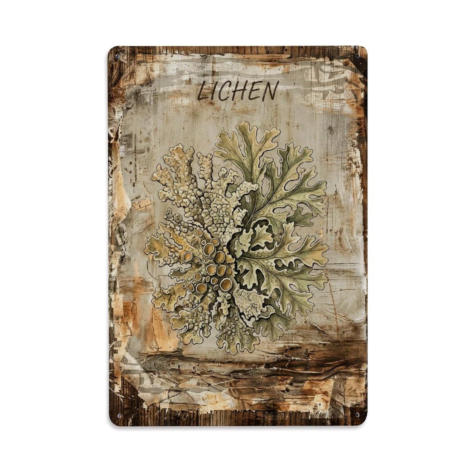 Lichen Botanical Vintage Metal Tin Sign Plaque Wall Decor for Cafe, Club, Garden Metal Poster 8x12Inch