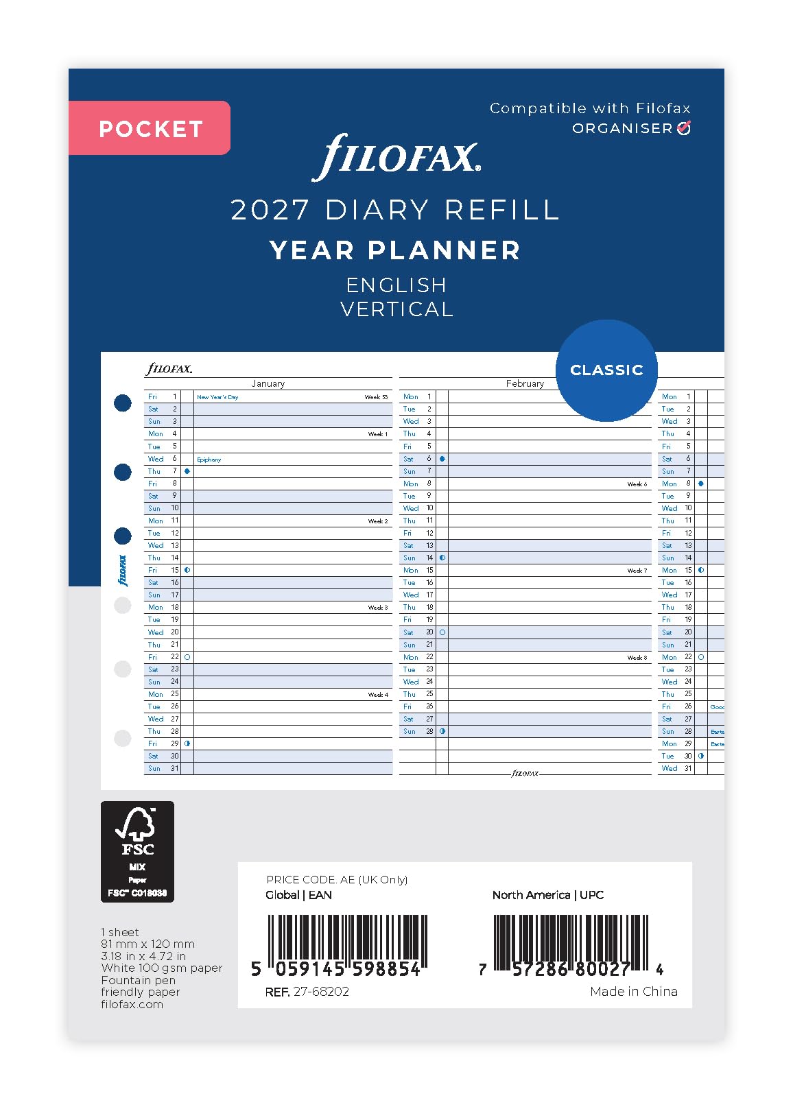 Filofax Pocket Vertical Year Planner 2027
