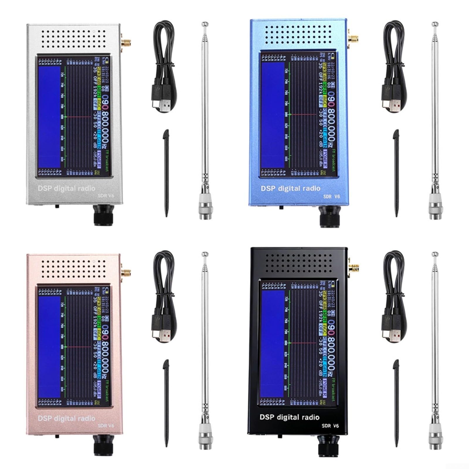 Ricevitore SDR-V6 Portatile 100kHz-149MHz, Display IPS 4.3" Con Spettro A Cascata, Alloggiamento In Alluminio E Batteria 3000mAh