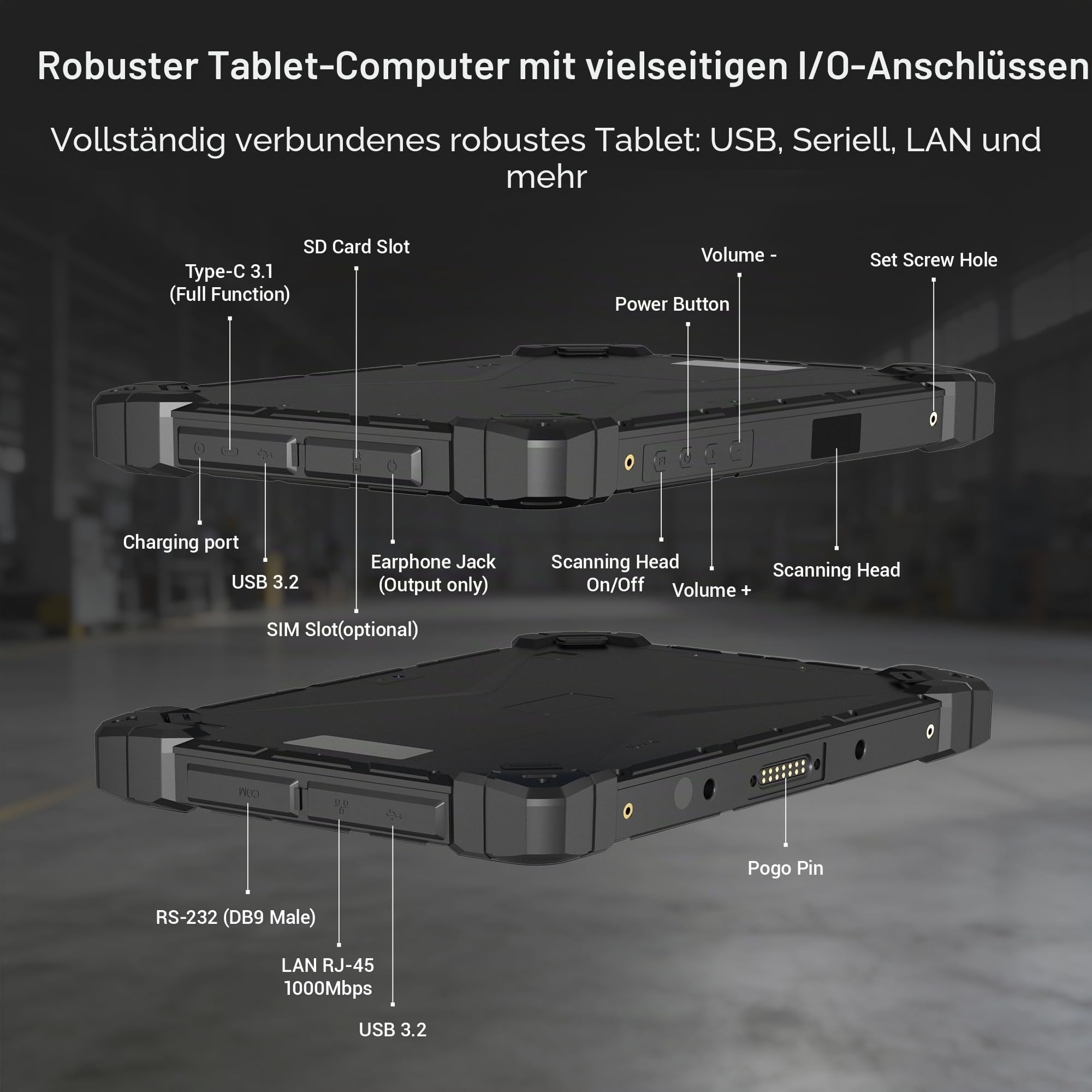 Robustes Tablet PC Win11 Outdoor PC Tablet Staubdichtes Wasserdicht Stoßfest, N150, 16GB Ram, 256GB Rom, Sonnenlichtlesbares Display, SIM 4G, GPS, NFC, Barcode Scanning, Type-C, RS232