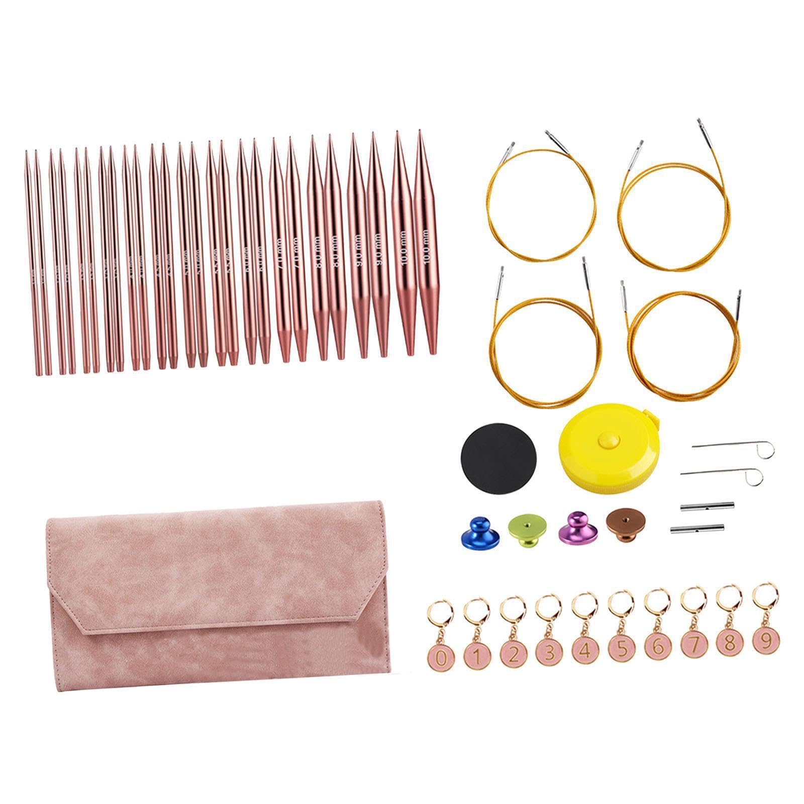 YIXANNX Auswechselbares Rundstricknadel Set, stabile Stricknadel,Rosa | praktisch zum Nähen und Weben, Bambus Rundstricknadeln