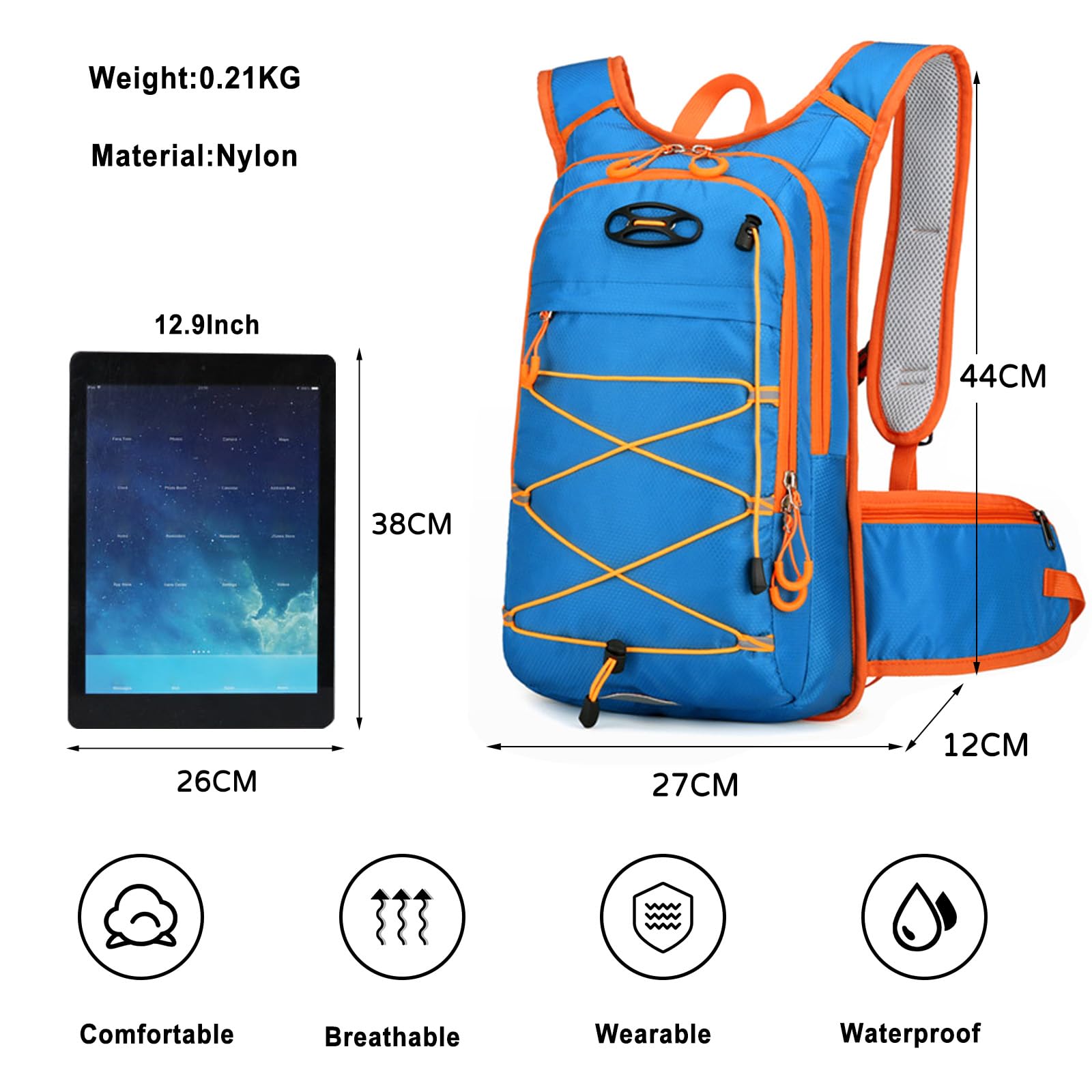 Zaino da Trekking 18L Zaino Impermeabile Hiking Backpack Leggero per Donna Uomo Ciclismo Arrampicata Sport Blu Reale