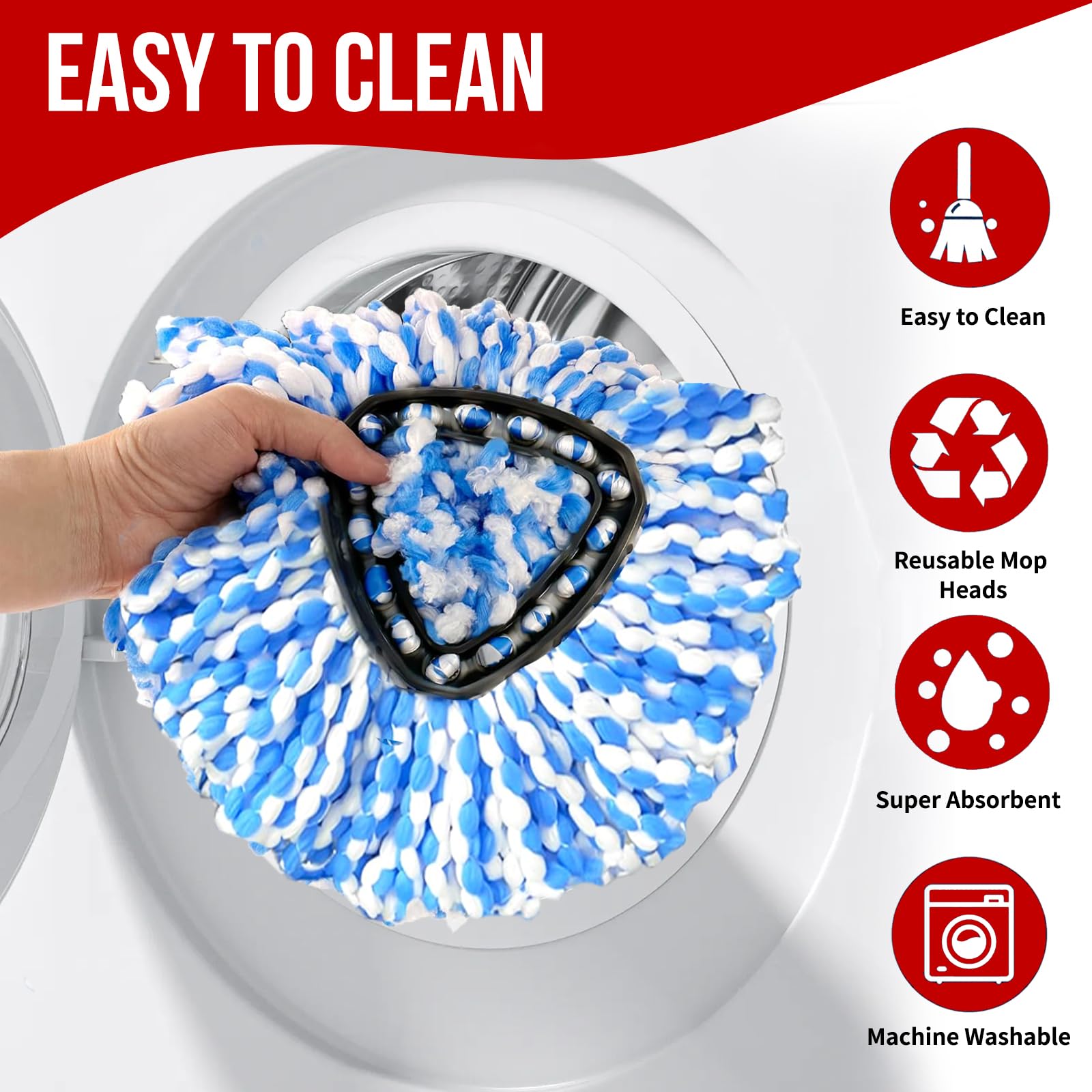 Confezione da 4 testine di ricambio per mocio rotante O Cedar Rinseclean 2, testina di ricambio in microfibra con 4 sezioni da 76,2 cm a 147,3 cm, manico di ricambio e 1 base per mocio in cedro (blu