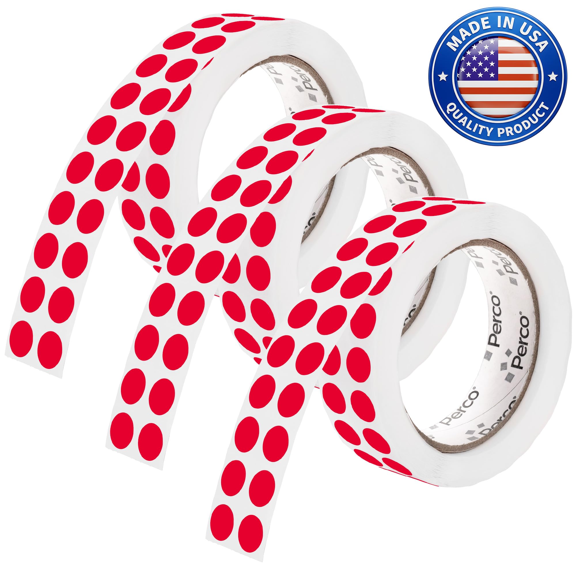 Perco Red Perforated Round Circle Dot Sticker 1/2-Inch Labels — 3 Rolls, 9,000 Stickers - Events, Sales for Alert Dots, Urgent Marking &amp; Attention Labels, Strong Adhesive - Made in USA