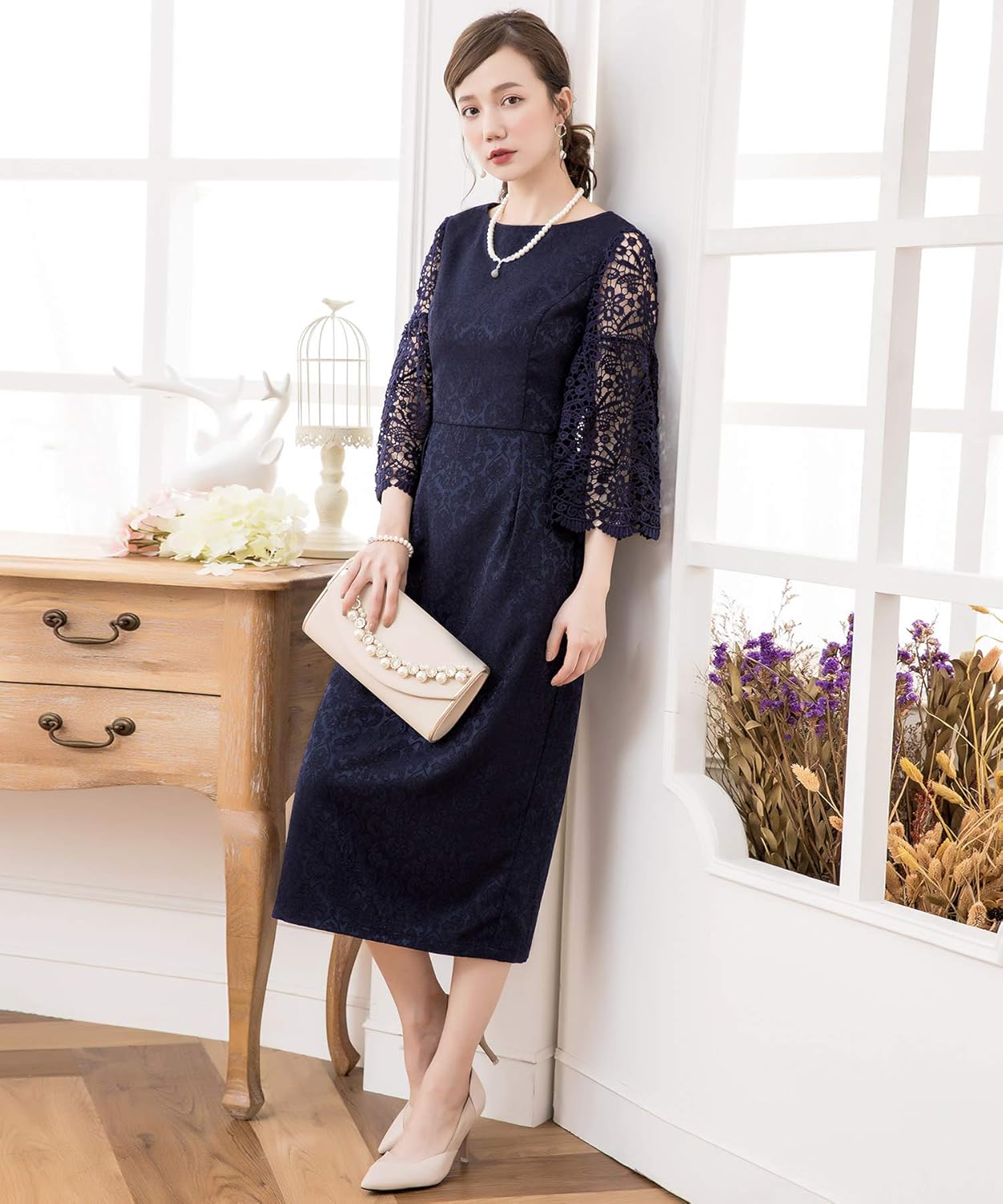 [AYUWEVN] パーティードレス ワンピース 結婚式 二次会 卒業式 卒園式 フォーマル ダマスク ワンピース ドレス スーツ