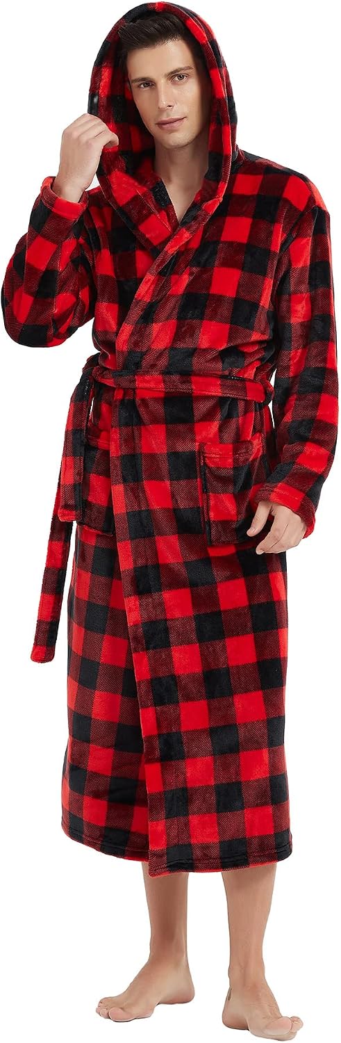 Vulcanodon Mens Robe with Hood, Fleece Bathrobe Plush Robes for Men