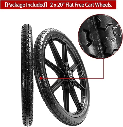 Miniatura 6 de Paquete de 2 ruedas planas de 20 pulgadas compatibles con ruedas Rubbermaid para carretilla, neumáticos sin planos de 20 x 2 pulgadas para