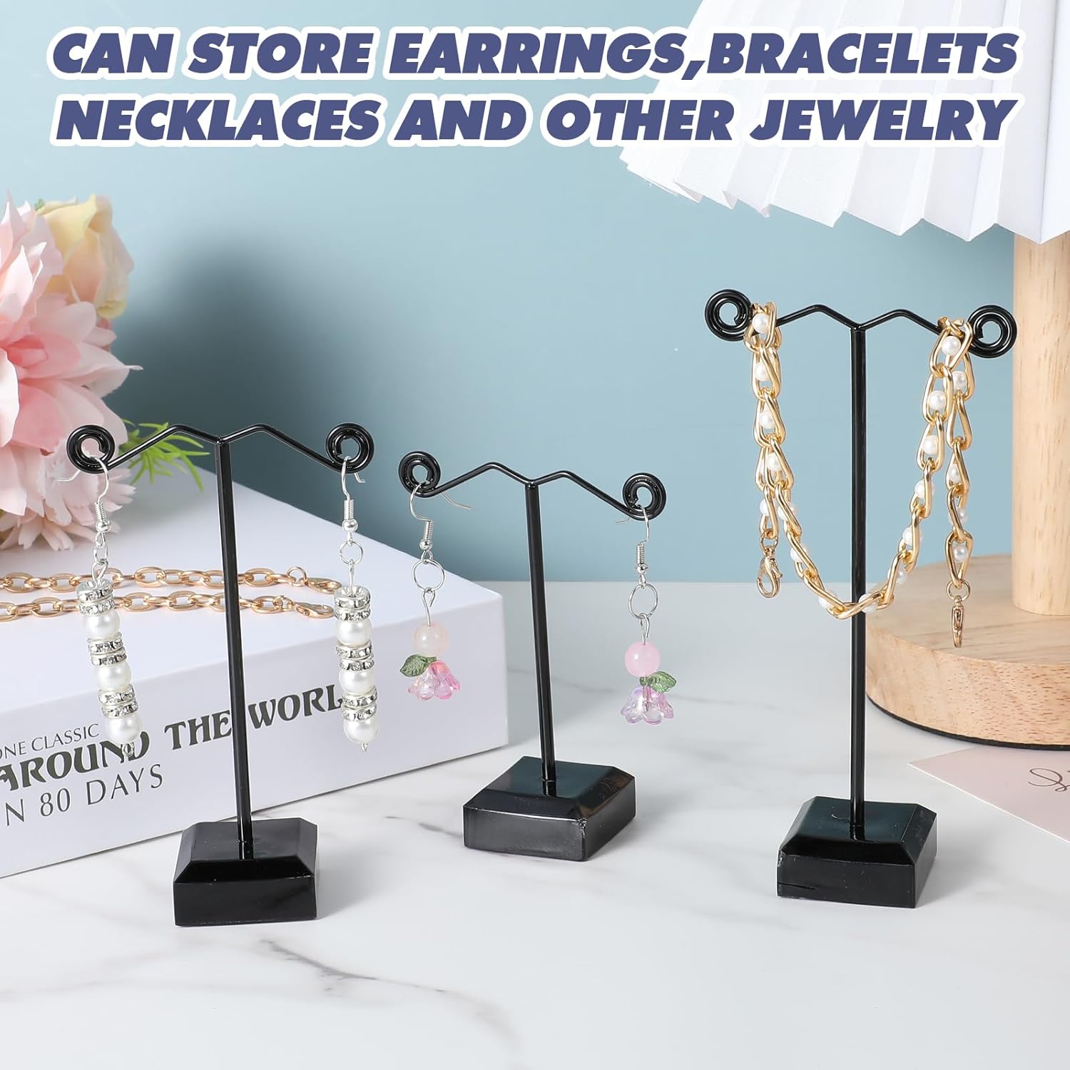 18 Pcs Black Metal Earring Holder T Bar Earring Display Stand Organizer Countertop Hanger Hanging Jewelry Towers with Acrylic Base - Image 6