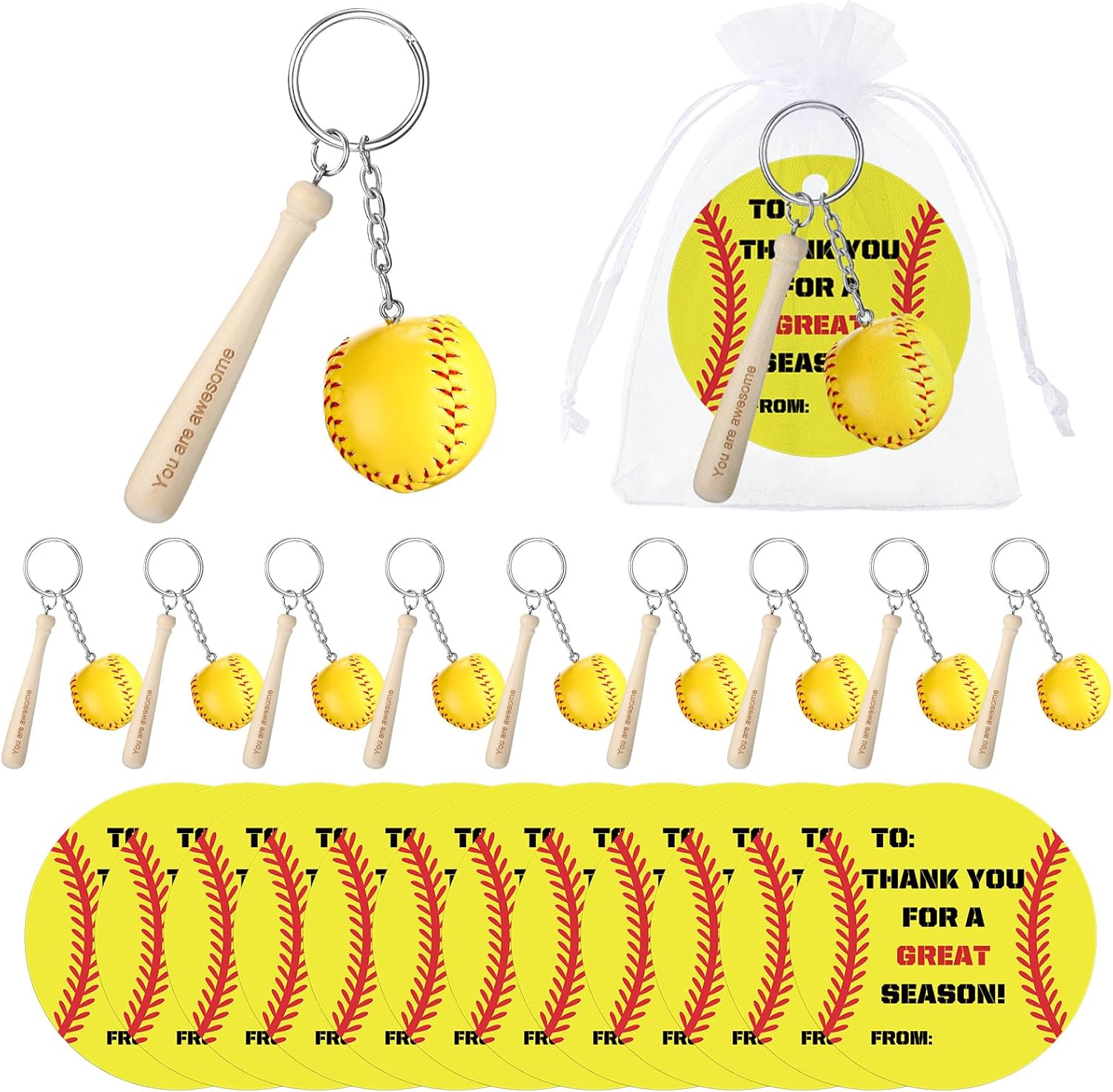 Fumete 12 Sets Baseball Soccer Softball Team Gifts Sport Keychain Thank You Card End of Season Senior Night Gift Party Favors