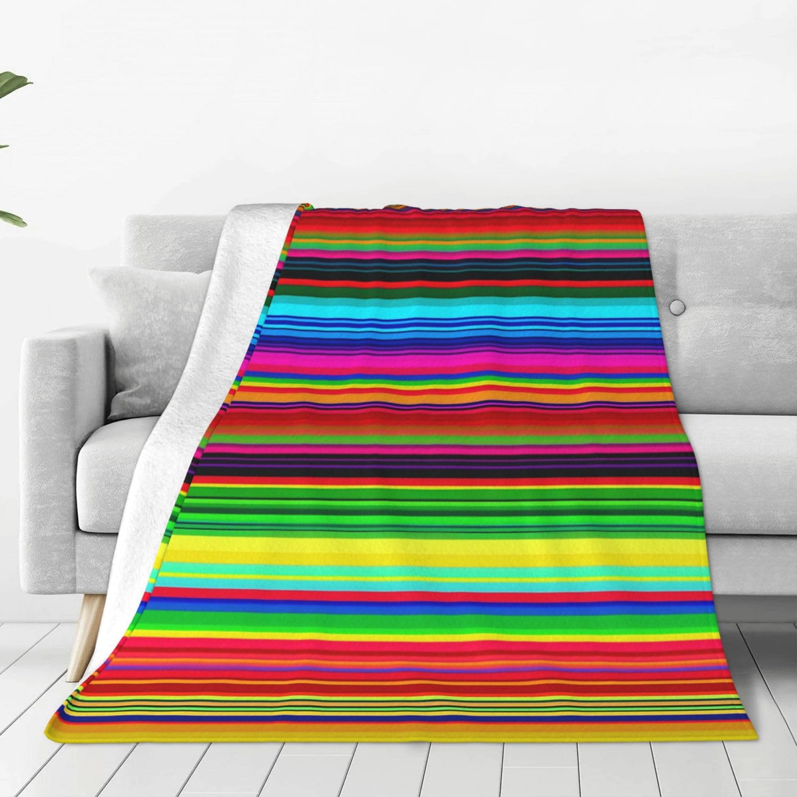 KLOPH Colorful Mexican Stripes Throw Blanket 60"x50" Flannel Fluffy Warm Blanket for Couch, Reversible Plush Blankets for Bed, Comfy Fuzzy Blanket for Sofa, Plush Lightweight-Blankets for All Season