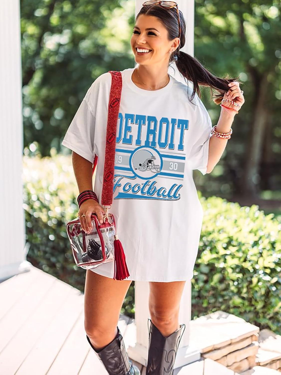 Football Shirts for Women Football Team Fan Tshirts Game Day Outfits Oversized Football Helmet Graphic Apparel - Image 6