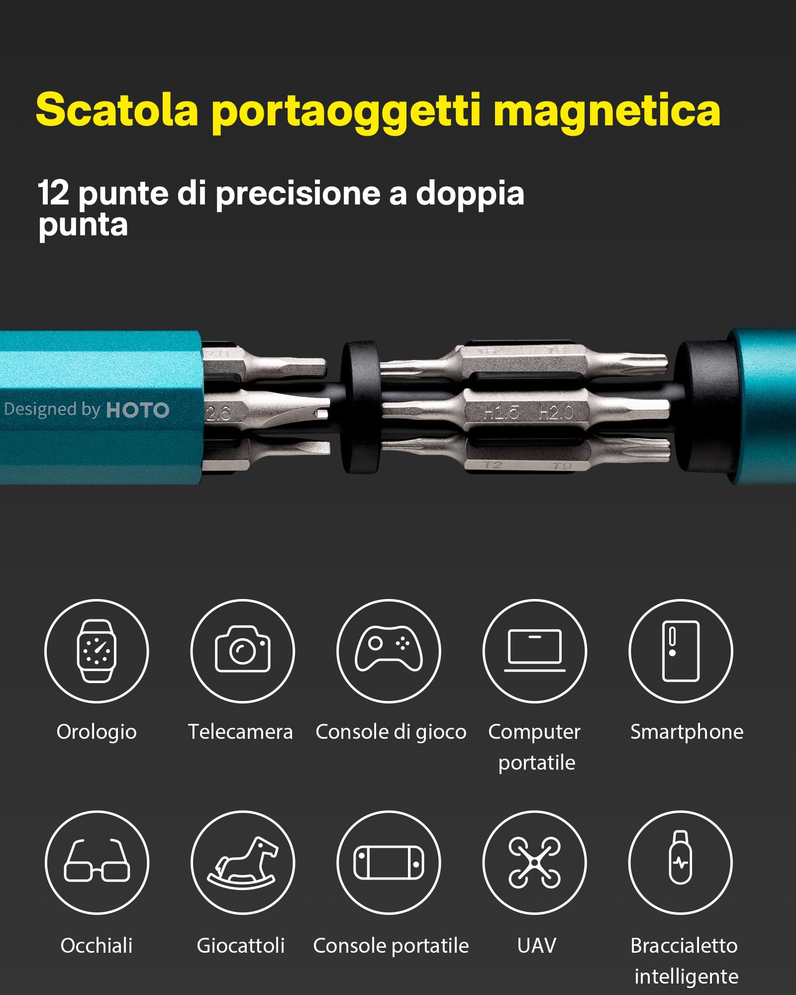HOTO Set di Cacciaviti, Mini Set di Cacciaviti di Precisione 24 in 1 con Punte in Acciaio S2 Resistenti da 24 Pezzi, Ideali per Elettronica, Occhiali e Bracciali, Turchese Scuro - P1