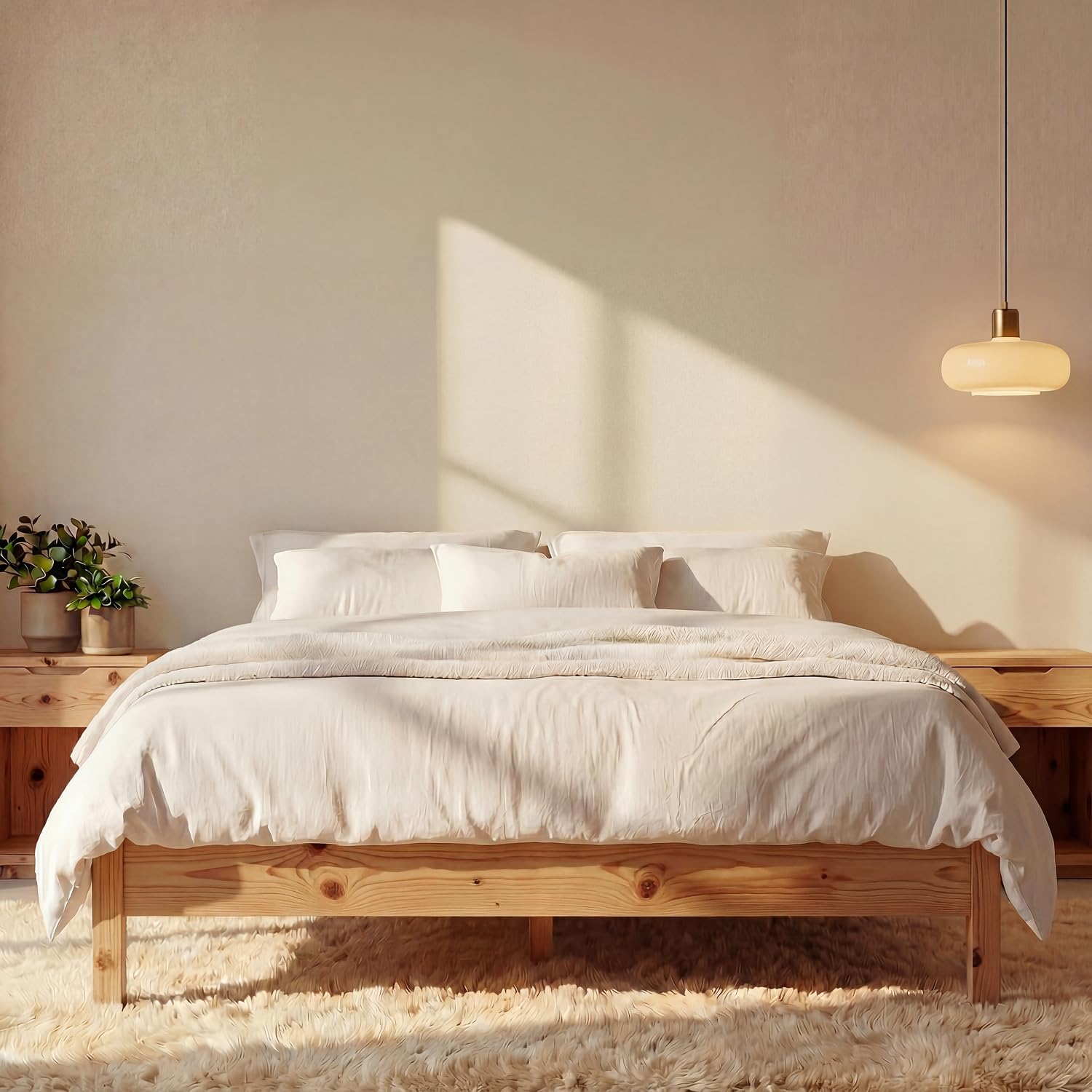 LIFEMENT Queen Bed Frame Signature Wood Platform, Noise Free, Under Bed Storage, No Box Spring Needed, Easy Assembly, New Natural