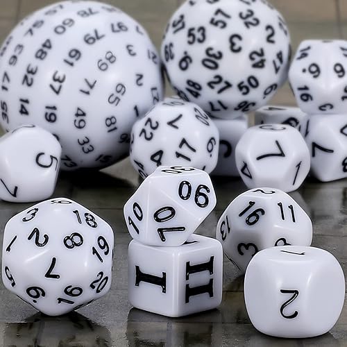 Miniatura 5 de CiaraQ DND - Juego de dados poliédricos (15 piezas) D4-D100 con bolsa de dados para juegos de mesa de rol de Calabozos y Dragones (blanco y negro)