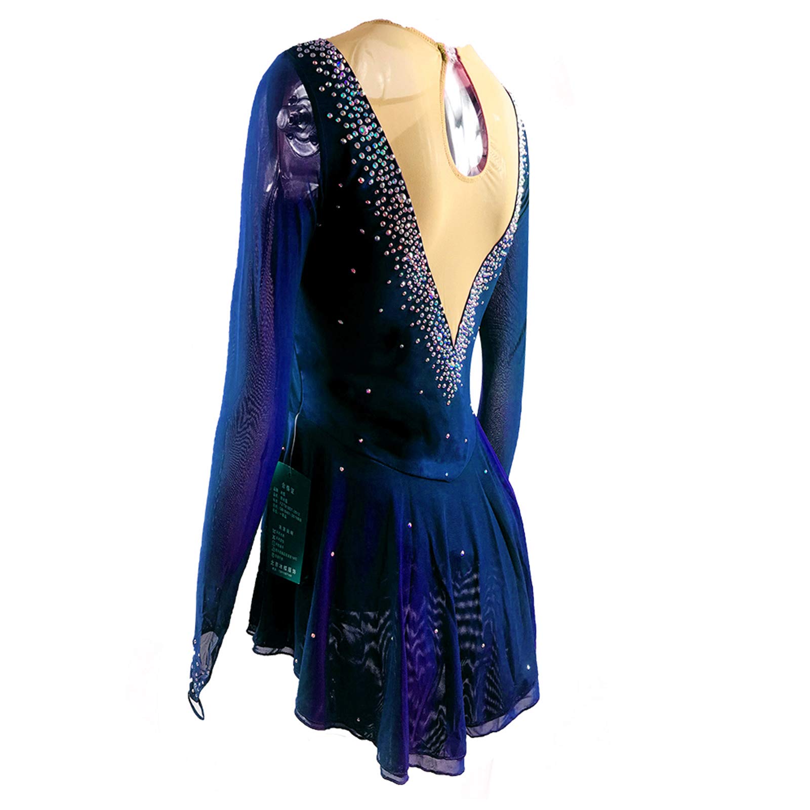 LIUHUO Mädchen Eiskunstlauf Kleid Stretch Mesh Diamant Haken Ärmel Vier Farben