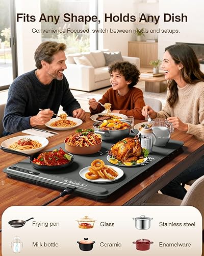 Miniatura 8 de Bandeja de calentamiento eléctrica, calefacción de superficie completa, enrollable y portátil, nanomaterial de silicona de alta calidad, 3 ajustes