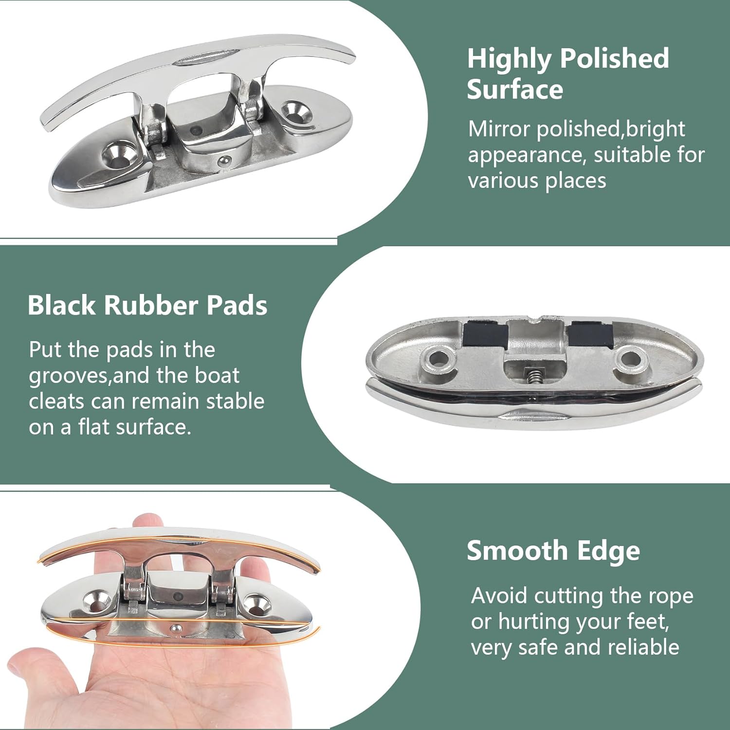 Boat Cleats 4-3/4inch and 6inch,316 Stainless Steel Folding Boat Dock Cleats,Flip Up Dock Cleat Rope Cleat for Boat,Yacht,Decks,Dock Line Mooring,Fasteners Included (2Pack,4Pack)