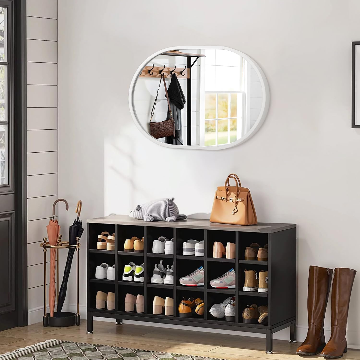 JJUUYOU Oval Bathroom Mirror Wall Mounted Vanity Metal Frame Mirror 16x20 White Aluminum Alloy Frame Mirrors for Bedroom Entryway Living Room