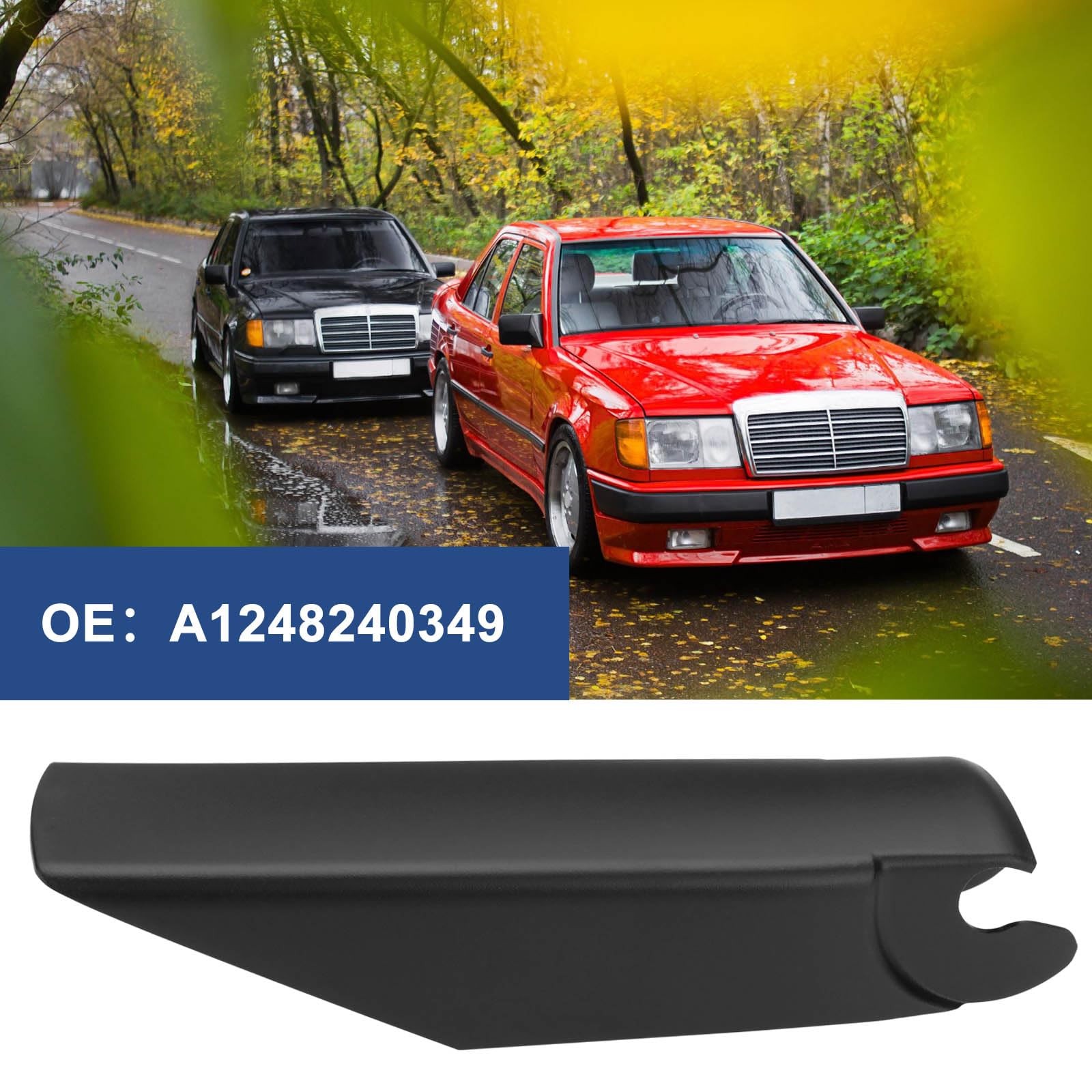 1 x osłona przedniego ramienia wycieraczki zamiennik A1248240349 kompatybilna z Mercedes Benz W124 W201 W202 W208 W210 R129 samochodowa osłona nakrętki montażowej czarna