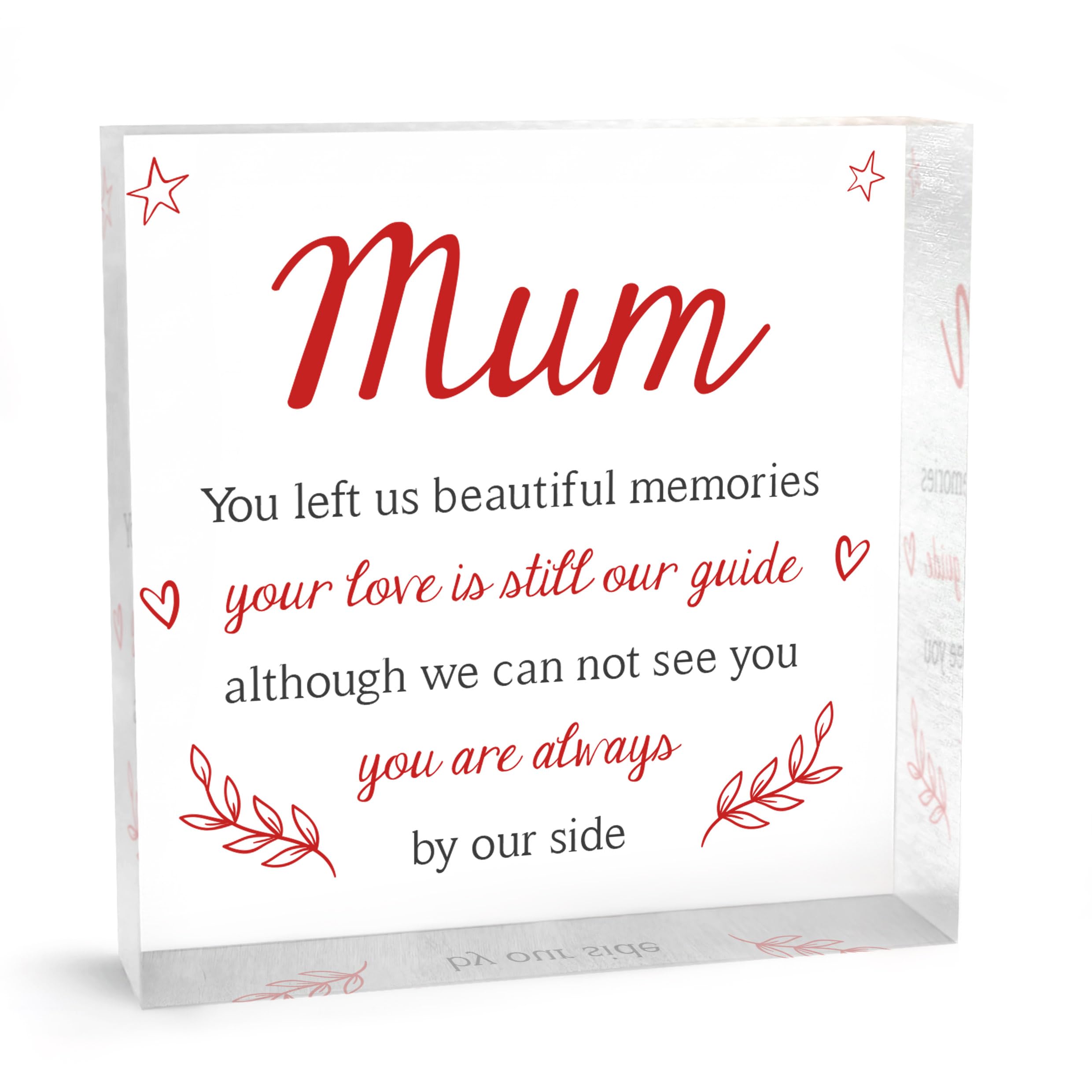 Beecreative Personalised Mothers Day Memorial Gifts - Clear Acrylic Square Keepsake - Mum Nanny Memorial Ornament