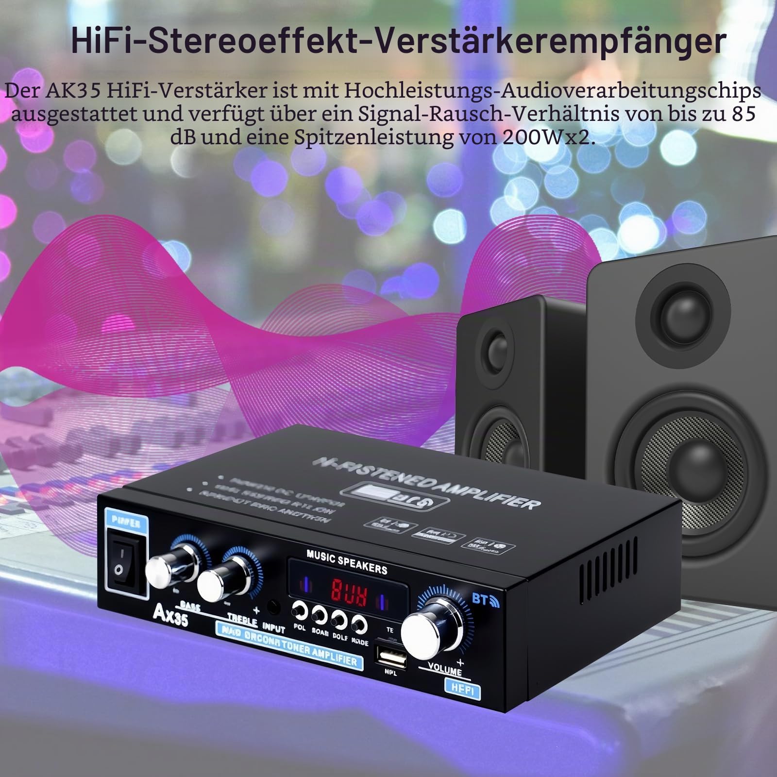 AK35 Digitalverstärker: AK35 HiFi-Verstärker, Bluetooth 5.0 Mini Verstärker, AK35 Mini Bluetooth Stereo-Verstärker Receiver, Zweikanal-Verstärker für TV, Mikrofon, Karaoke, Heimkino, Radio