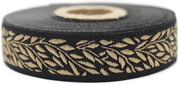 11 Yard Spool 0.79" Wide Black & Bronze Leaf Tendril Jacquard Ribbon Woven Trim Upholstery Fabric Sewing Trims 20270 V10