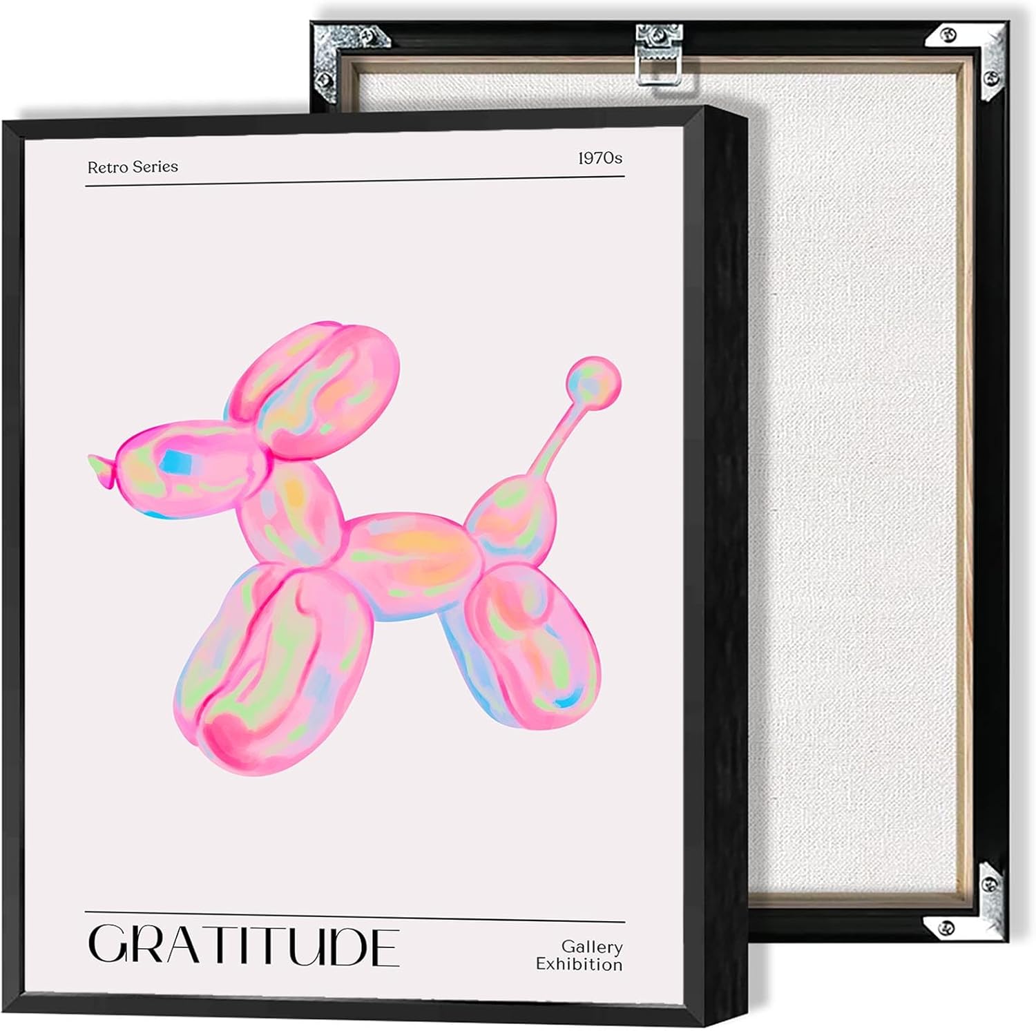 Drimiler Retro Colorful Holographic Dog Balloon Poster Funky Playful Pink Canvas Wall Art Trendy Abstract Aura Gradient Prints Painting Watercolor Funny Animal Wall Decor 12x16in Framed