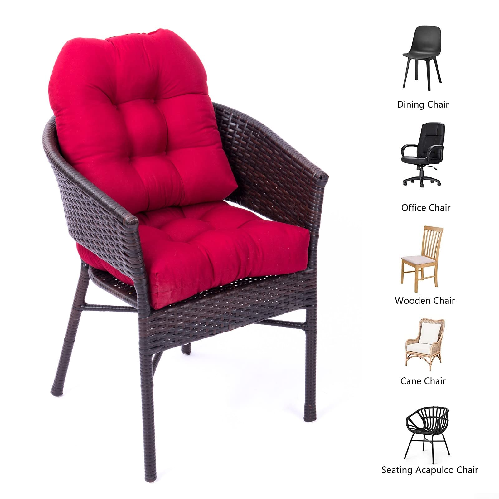 U-förmiges Kissen für Sofa Rattan Stuhlkissen mit Bändern für den Innen- und Außenbereich, Terrasse, 2 Stück, Khaki, 48 x 48 x 7,5 cm