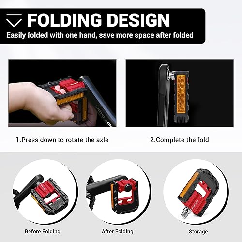 Miniatura 3 de Himiway Pedales de bicicleta plegables con tiras reflectantes, pedales plegables de bicicleta de aleación de aluminio, pedales de ciclismo de