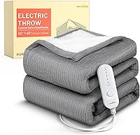 HOMLYNS LuxeHeat Electric Heated Blanket Throw 50x60 Grey - Soft Flannel Sherpa, 5 Heat Settings, Fast Heating, 3-Hour Auto Shut-Off, Machine Washable