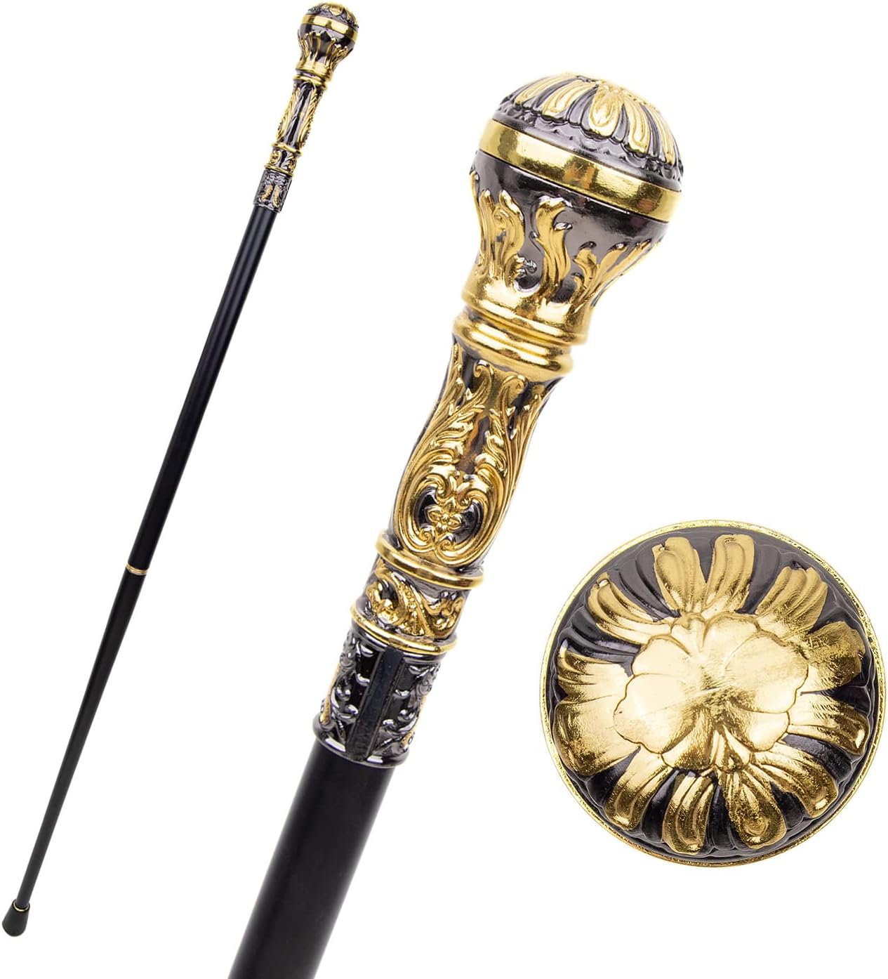 Golden Black Luxury Round Handle Fashion Walking Stick for Party Decorative Walking Cane Elegant Crosier Knob Walking Stick 93cm
