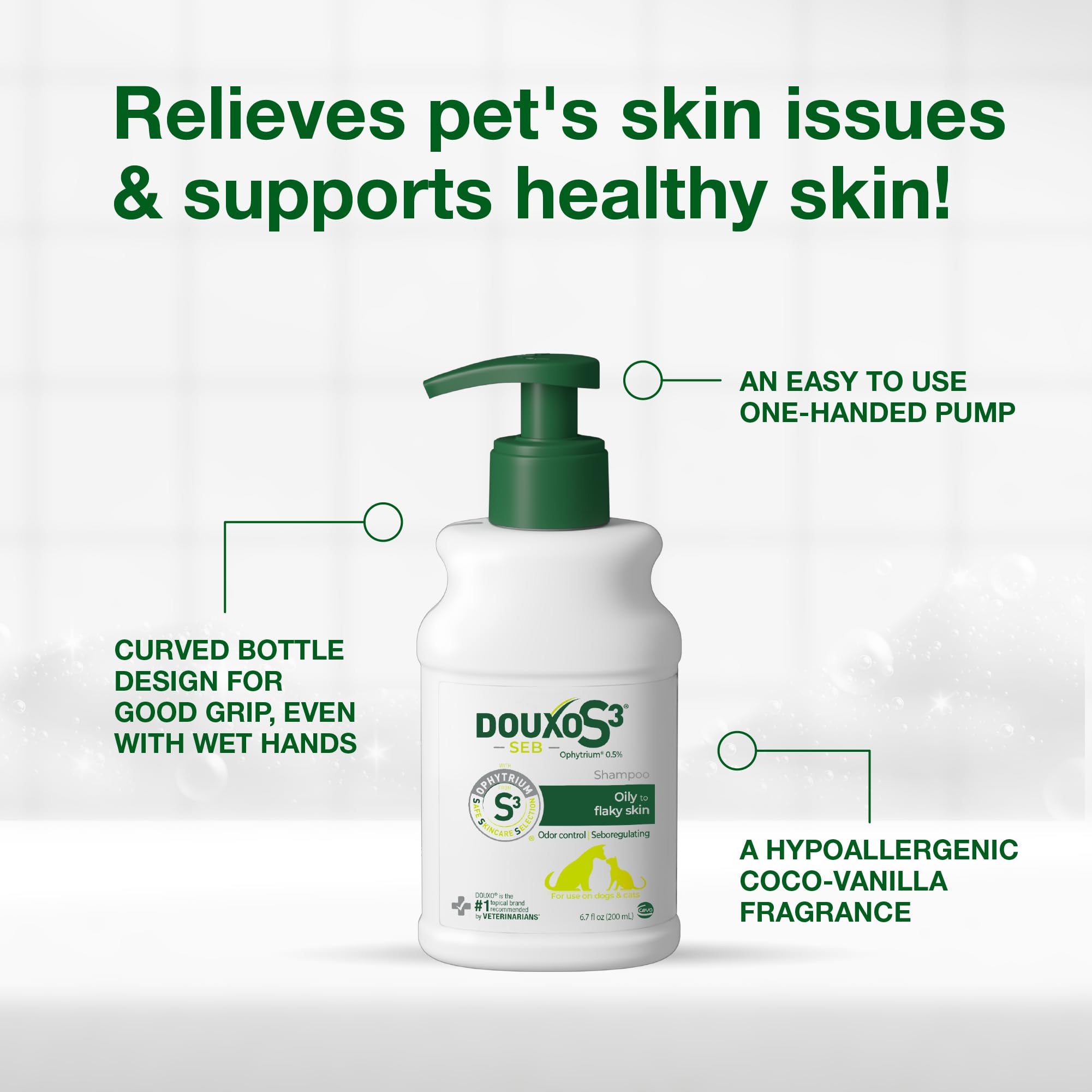 DOUXO Champú S3 SEB, champú para la caspa para gatos y perros, solución para la caspa para perros y gatos, champú calmante para gatos, champú eficaz para perros, limpiador de perros y gatos para piel