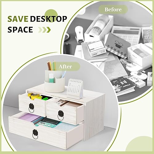 Miniatura 5 de Organizador de escritorio de madera con cajón, organizador de escritorio de madera blanca, caja de organización de almacenamiento de mesa para