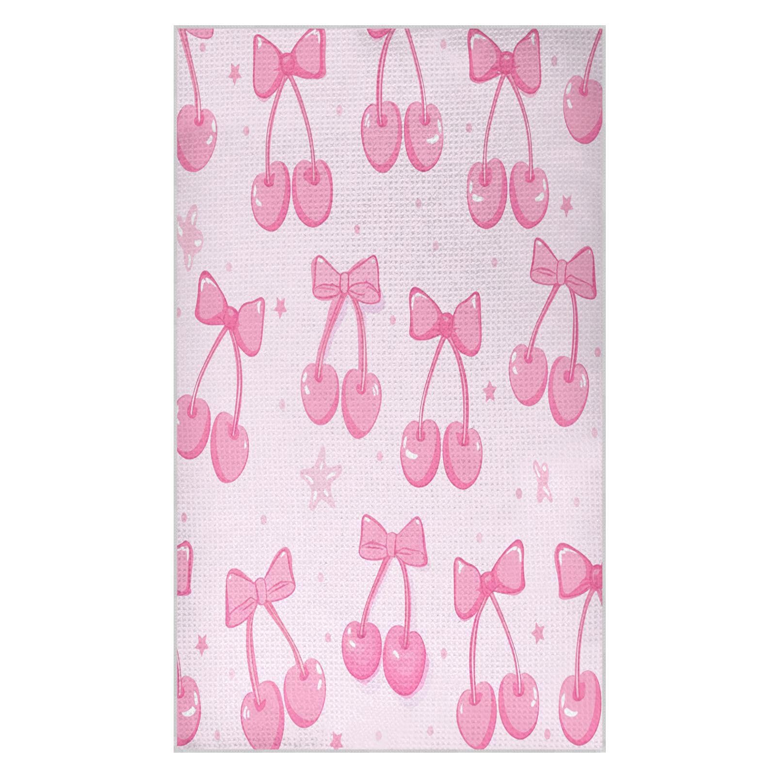 BURSTDDY Cherries and Bows Kitchen Towels,Absorbent Dish Towels 1 Pack