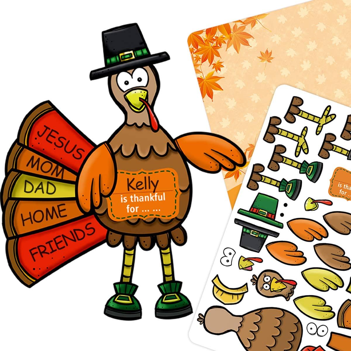 FANCY LAND Make-A-Turkey Stickers with Cardboard Backgrounds 12 Turkeys Kids Thanksgiving Party Crafts