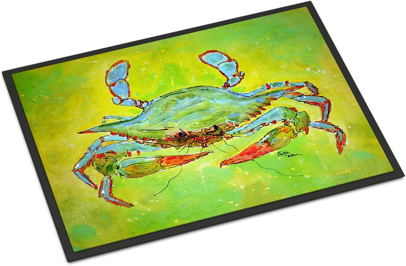 Caroline's Treasures 8357JMAT Bright Green Blue Crab Doormat 24x36 Front Door Mat Indoor Outdoor Rugs for Entryway, Non Slip Washable Low Pile, 24H X 36W