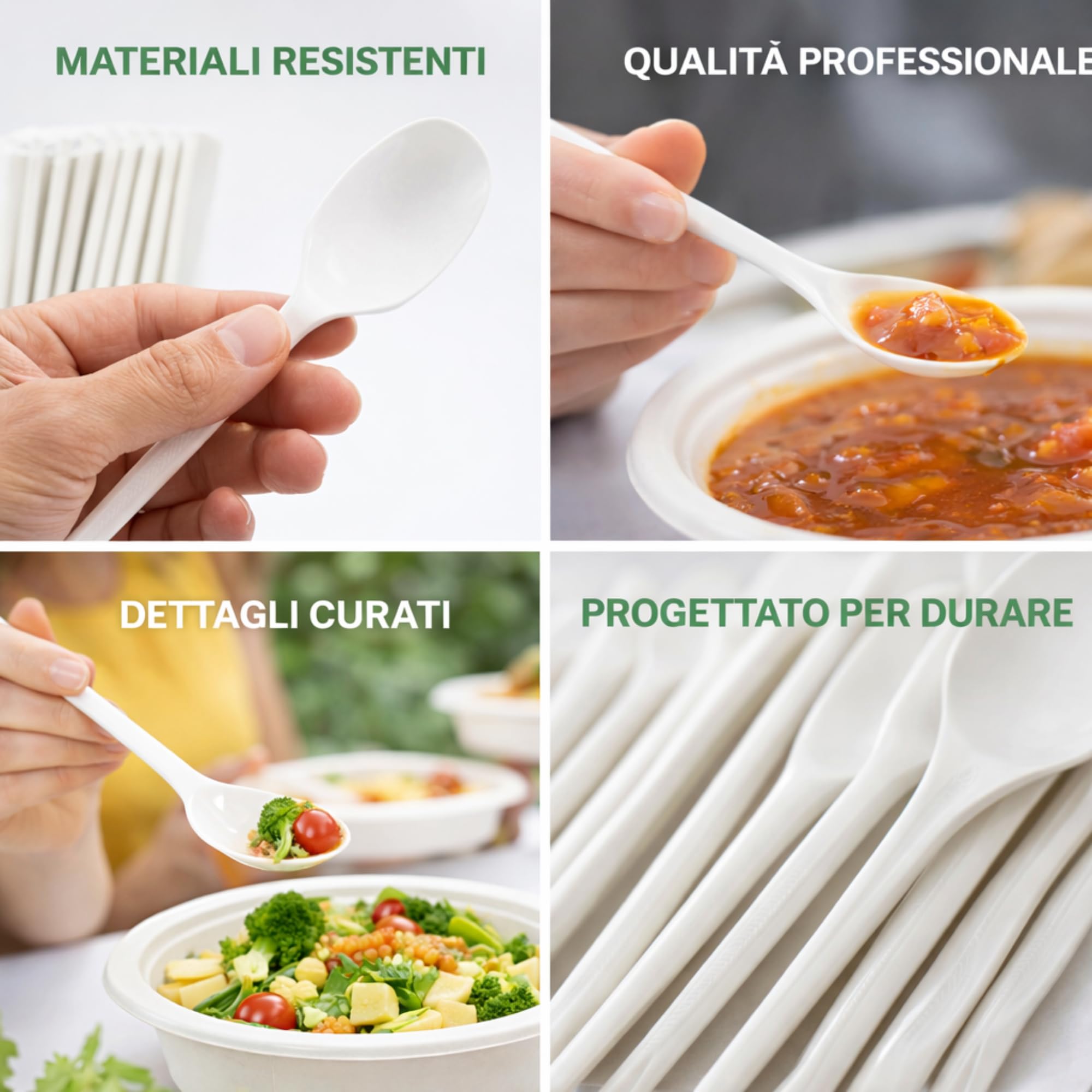 Cucchiai Riutilizzabili CPLA 16 cm Bianco, Posate Ecologiche Resistenti per Catering