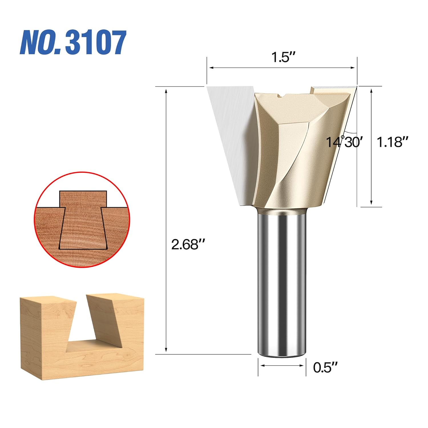 HUHAO Dovetail Router Bit 1/2 Inch Shank, 1-1/2" Dia Carbide Router Bits for Woodworking, Wood Milling Cutter Tool for Making Boxes Drawers Chests, Fine Casework