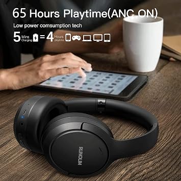 RUNOLIM Active Noise Cancelling Headphones, Wireless Bluetooth Over Ear