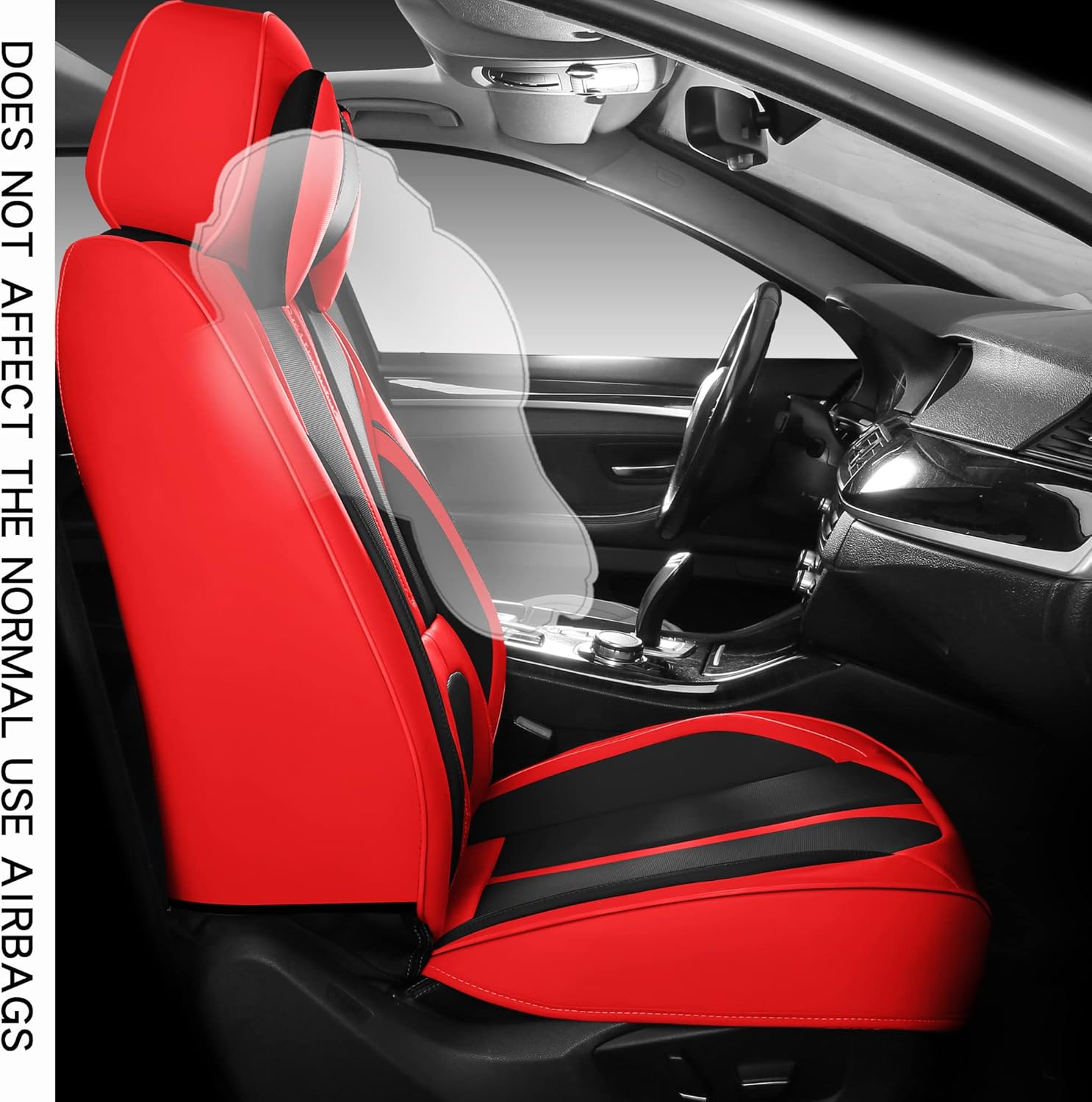 INZU Cute Rabbit Comfortable Leather Auto Car Seat Covers Front & Rear Seat Protector Fit Sedan SUV 5 Seats Full Set Universal Fit (Black & Red)