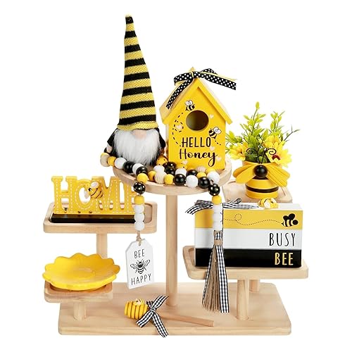 Spring Decorations 8 Pcs Bee Tiered Tray Decor Set, Summer
